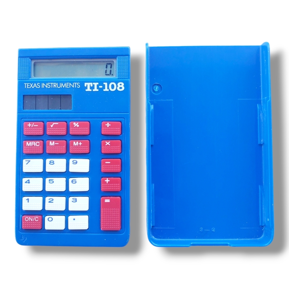 Texas Instruments TI-108 Blue Calculator Solar Power With Cover
